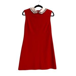 MAJE Red shift dress with beaded removable peter pan collar Size 3 / L